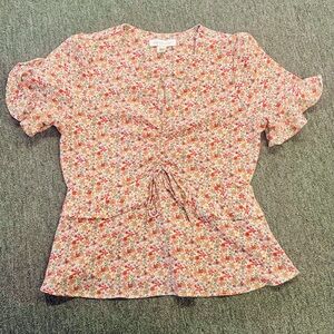 Monteau Red, Pink and White V-neck Blouse